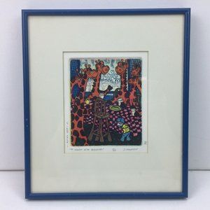J Thompson "If I Were Taller I'd Lunch With Giraffes" Print 5/10 188 Blue Frame